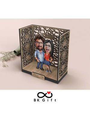 Bk Gift Kişiye Özel 3D Ahşap Karikatürlü Çift/sevgili Bahçe Biblosu, Sevgililer Günü Hediyesi, Doğum Günü Hediyesi, Yıl Dönümü Hediyesi