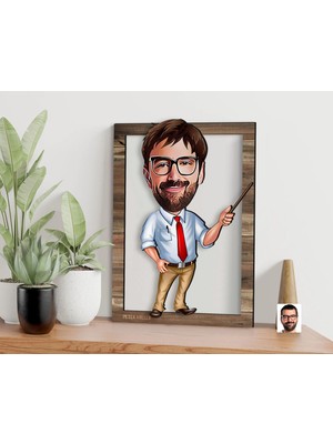 Bk Gift Kişiye Özel Erkek Öğretmen Karikatürlü 3D Ahşap Tablo, Sevgiliye Hediye, Arkadaşa Hediye, Yıl Dönümü Hediyesi, Doğum Günü Hediyesi-2