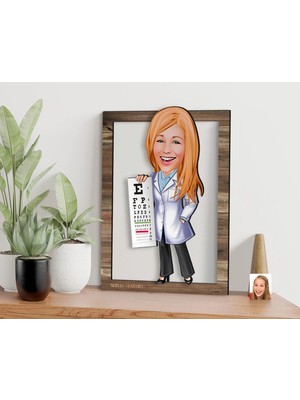 Bk Gift Kişiye Özel Kadın Göz Doktoru Karikatürlü 3D Ahşap Tablo, Sevgiliye Hediye, Arkadaşa Hediye, Yıl Dönümü Hediyesi, Doğum Günü Hediyesi-1