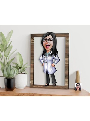 Bk Gift Kişiye Özel Kadın Doktor Karikatürlü 3D Ahşap Tablo, Sevgiliye Hediye, Arkadaşa Hediye, Yıl Dönümü Hediyesi, Doğum Günü Hediyesi-1