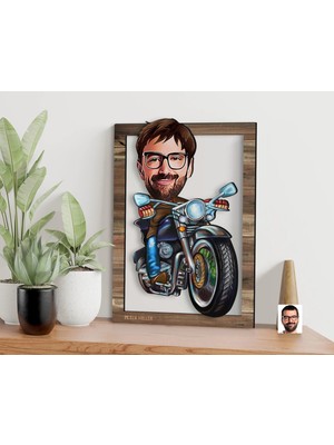 Bk Gift Kişiye Özel Erkek Motorcu Karikatürlü 3D Ahşap Tablo, Sevgiliye Hediye, Arkadaşa Hediye, Yıl Dönümü Hediyesi, Doğum Günü Hediyesi-2