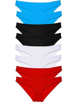 Hace Bazaar 8 Adet Süper Eko Set Likralı Kadın Slip Külot Siyah Kırmızı Beyaz Mavi