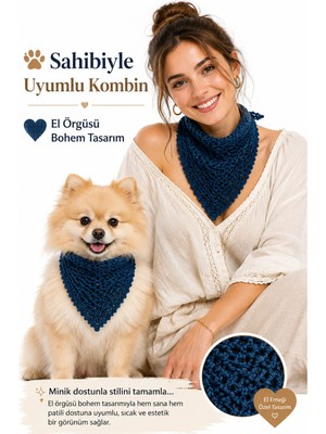 Neholia Köpek Bandanası El Örgüsü Bağlamalı Şık Evcil Hayvan Boyun Fuları Kedi Köpek Aksesuarı