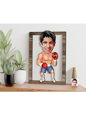 Bk Gift Kişiye Özel Boksör Karikatürlü 3D Ahşap Tablo, Sevgiliye Hediye, Arkadaşa Hediye, Yıl Dönümü Hediyesi, Doğum Günü Hediyesi-1