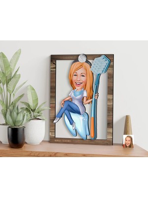 Bk Gift Kişiye Özel Kadın Diş Hekimi Karikatürlü 3D Ahşap Tablo, Sevgiliye Hediye, Arkadaşa Hediye, Yıl Dönümü Hediyesi, Doğum Günü Hediyesi-2