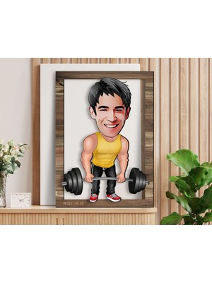 Bk Gift Kişiye Özel Erkek Halterci Karikatürlü 3D Ahşap Tablo, Sevgiliye Hediye, Arkadaşa Hediye, Yıl Dönümü Hediyesi, Doğum Günü Hediyesi-1