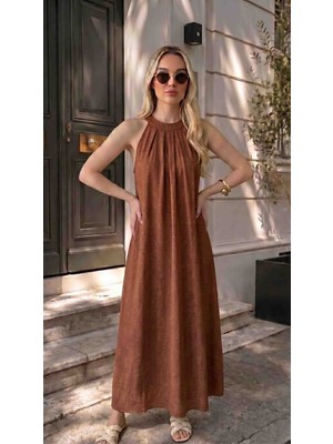 Kiko Collective Halter Yaka Keten Elbise