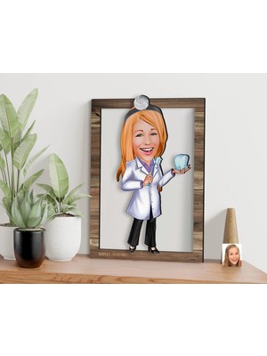 Bk Gift Kişiye Özel Kadın Diş Hekimi Karikatürlü 3D Ahşap Tablo, Sevgiliye Hediye, Arkadaşa Hediye, Yıl Dönümü Hediyesi, Doğum Günü Hediyesi-1