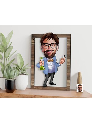 Bk Gift Kişiye Özel Erkek Kimya Öğretmeni Karikatürlü 3D Ahşap Tablo, Sevgiliye Hediye, Arkadaşa Hediye, Yıl Dönümü Hediyesi, Doğum Günü Hediyesi-1