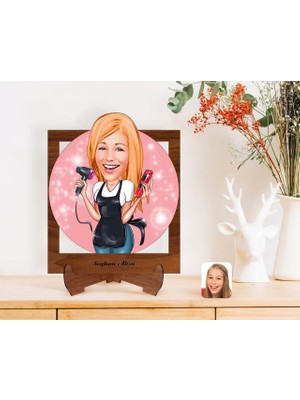 BK Gift Kişiye Özel Kadın Kuaför Karikatürlü Ahşap Standlı 3D Biblo-3
