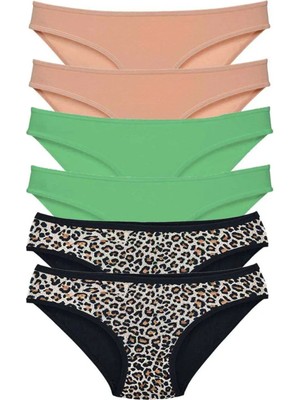 Hace Bazaar 6 Adet Likralı Kadın Slip Külot Leopar Ten Yeşil