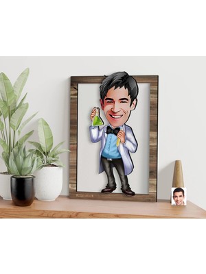 Bk Gift Kişiye Özel Erkek Kimya Öğretmeni Karikatürlü 3D Ahşap Tablo, Sevgiliye Hediye, Arkadaşa Hediye, Yıl Dönümü Hediyesi, Doğum Günü Hediyesi-3