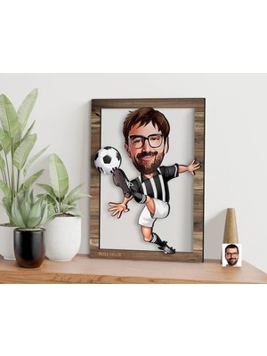 Bk Gift Kişiye Özel Erkek Futbolcu Karikatürlü 3D Ahşap Tablo, Sevgiliye Hediye, Arkadaşa Hediye, Yıl Dönümü Hediyesi, Doğum Günü Hediyesi-1