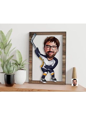 Bk Gift Kişiye Özel Hokey Oyuncusu Karikatürlü 3D Ahşap Tablo, Sevgiliye Hediye, Arkadaşa Hediye, Yıl Dönümü Hediyesi, Doğum Günü Hediyesi-3