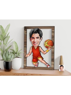 Bk Gift Kişiye Özel Basketbolcu Karikatürlü 3D Ahşap Tablo, Sevgiliye Hediye, Arkadaşa Hediye, Yıl Dönümü Hediyesi, Doğum Günü Hediyesi-1