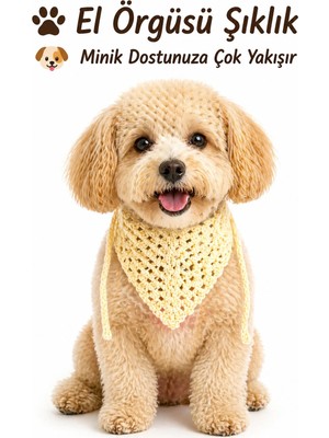 Neholia Köpek Kombin Bandanası El Örgüsü Bağlamalı Şık Evcil Hayvan Boyun Fuları Kedi Köpek Aksesuarı Krem