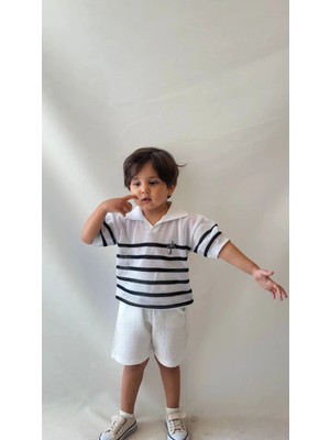 Butik Erkek Çocuk Üst Triko Örme Alt Müslin Şort 2'li Takım