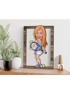 Bk Gift Kişiye Özel Kadın Tenis Oyuncusu Karikatürlü 3D Ahşap Tablo, Sevgiliye Hediye, Arkadaşa Hediye, Yıl Dönümü Hediyesi, Doğum Günü Hediyesi-1