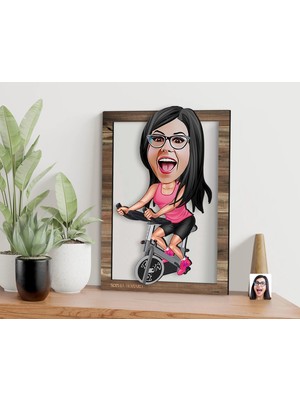 Bk Gift Kişiye Özel Kadın Fitness Sporcusu Karikatürlü 3D Ahşap Tablo, Sevgiliye Hediye, Arkadaşa Hediye, Yıl Dönümü Hediyesi, Doğum Günü Hediyesi-1
