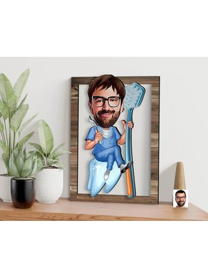 Bk Gift Kişiye Özel Erkek Diş Hekimi Karikatürlü 3D Ahşap Tablo, Sevgiliye Hediye, Arkadaşa Hediye, Yıl Dönümü Hediyesi, Doğum Günü Hediyesi-1