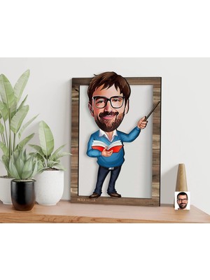 Bk Gift Kişiye Özel Erkek Öğretmen Karikatürlü 3D Ahşap Tablo, Sevgiliye Hediye, Arkadaşa Hediye, Yıl Dönümü Hediyesi, Doğum Günü Hediyesi-3