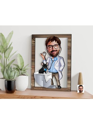 Bk Gift Kişiye Özel Veteriner Hekim Karikatürlü 3D Ahşap Tablo, Sevgiliye Hediye, Arkadaşa Hediye, Yıl Dönümü Hediyesi, Doğum Günü Hediyesi-1