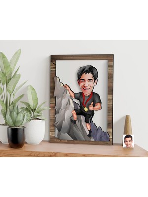 Bk Gift Kişiye Özel Dağcı Karikatürlü 3D Ahşap Tablo, Sevgiliye Hediye, Arkadaşa Hediye, Yıl Dönümü Hediyesi, Doğum Günü Hediyesi-1