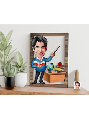 Bk Gift Kişiye Özel Erkek Öğretmen Karikatürlü 3D Ahşap Tablo, Sevgiliye Hediye, Arkadaşa Hediye, Yıl Dönümü Hediyesi, Doğum Günü Hediyesi-4