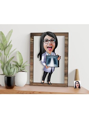 Bk Gift Kişiye Özel Kadın Radyolojist Karikatürlü 3D Ahşap Tablo, Sevgiliye Hediye, Arkadaşa Hediye, Yıl Dönümü Hediyesi, Doğum Günü Hediyesi-1