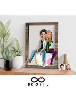 Bk Gift Kişiye Özel Sevgililer Karikatürlü 3D Ahşap Tablo, Sevgiliye Hediye, Sevgililer Günü Hediyesi, Yıl Dönümü Hediyesi, Doğum Günü Hediyesi-35
