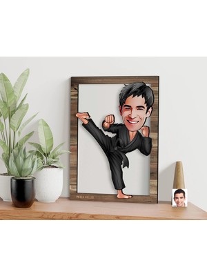 Bk Gift Kişiye Özel Erkek Karateci Karikatürlü 3D Ahşap Tablo, Sevgiliye Hediye, Arkadaşa Hediye, Yıl Dönümü Hediyesi, Doğum Günü Hediyesi-1