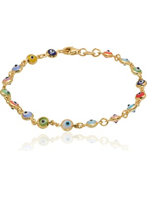 Emiliano Jewellery Renkli Nazar Boncuklu Altın Kaplamalı Göz Bileklik