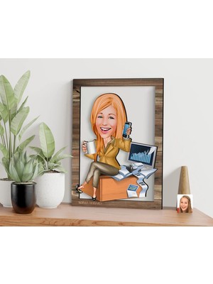 Bk Gift Kişiye Özel Kadın Muhasebeci Karikatürlü 3D Ahşap Tablo, Sevgiliye Hediye, Arkadaşa Hediye, Yıl Dönümü Hediyesi, Doğum Günü Hediyesi-1