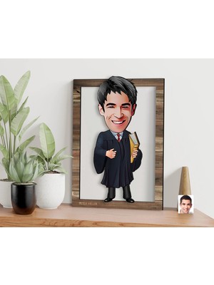 Bk Gift Kişiye Özel Erkek Avukat Karikatürlü 3D Ahşap Tablo, Sevgiliye Hediye, Arkadaşa Hediye, Yıl Dönümü Hediyesi, Doğum Günü Hediyesi-1