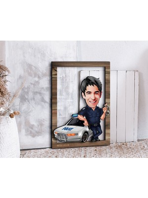 Bk Gift Kişiye Özel Polis Karikatürlü 3D Ahşap Tablo, Sevgiliye Hediye, Arkadaşa Hediye, Yıl Dönümü Hediyesi, Doğum Günü Hediyesi-2
