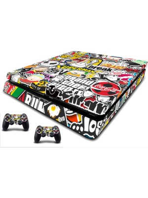 Stickermarket PS4 Slim Stickerbomb Sticker Seti Renkli Desenli Oyun Aksesuarı