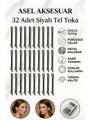 Asel Aksesuar 32'li Set Yüksek Kalite Metal Tel Toka Farklı Renk Seçenekli