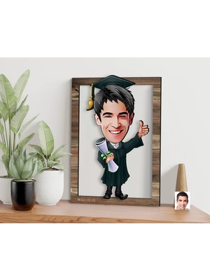 Bk Gift Kişiye Özel Erkek Mezun Karikatürlü 3D Ahşap Tablo, Sevgiliye Hediye, Arkadaşa Hediye, Yıl Dönümü Hediyesi, Doğum Günü Hediyesi-1