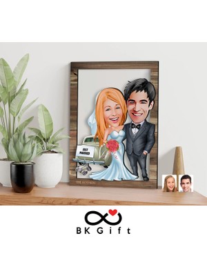 Bk Gift Kişiye Özel Evleniyoruz Karikatürlü 3D Ahşap Tablo, Sevgiliye Hediye, Sevgililer Günü Hediyesi, Yıl Dönümü Hediyesi, Doğum Günü Hediyesi