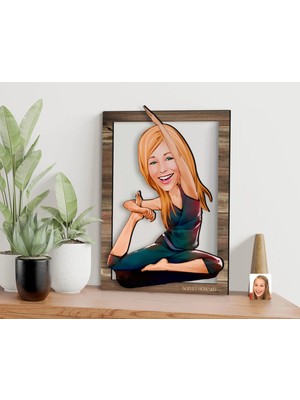 Bk Gift Kişiye Özel Kadın Yoga Karikatürlü 3D Ahşap Tablo, Sevgiliye Hediye, Arkadaşa Hediye, Yıl Dönümü Hediyesi, Doğum Günü Hediyesi-2