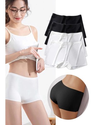 Hace Bazaar 4 Adet Kadın Dikişsiz Görünmez Iz Yapmaz Mini Şort Boxer Siyah Beyaz