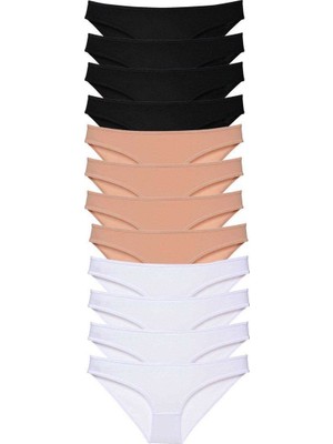 Hace Bazaar 12 Adet Süper Eko Set Likralı Kadın Slip Külot Siyah Ten Beyaz Mudanis