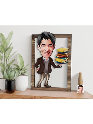 Bk Gift Kişiye Özel Erkek Öğretmen Karikatürlü 3D Ahşap Tablo, Sevgiliye Hediye, Arkadaşa Hediye, Yıl Dönümü Hediyesi, Doğum Günü Hediyesi-1