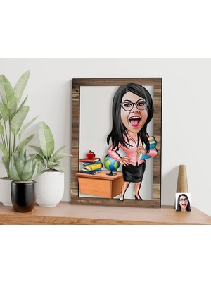Bk Gift Kişiye Özel Kadın Öğretmen Karikatürlü 3D Ahşap Tablo, Sevgiliye Hediye, Arkadaşa Hediye, Yıl Dönümü Hediyesi, Doğum Günü Hediyesi-5