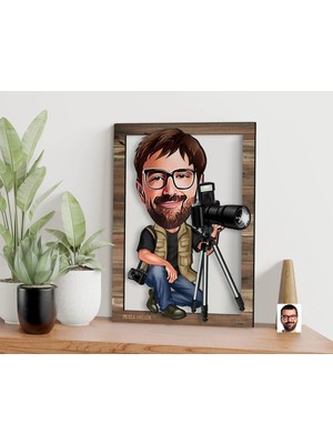 Bk Gift Kişiye Özel Fotoğrafçı Karikatürlü 3D Ahşap Tablo, Sevgiliye Hediye, Arkadaşa Hediye, Yıl Dönümü Hediyesi, Doğum Günü Hediyesi-1