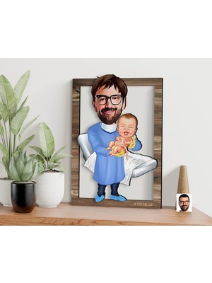 Bk Gift Kişiye Özel Kadın Doğum Uzmanı Karikatürlü 3D Ahşap Tablo, Sevgiliye Hediye, Arkadaşa Hediye, Yıl Dönümü Hediyesi, Doğum Günü Hediyesi-1