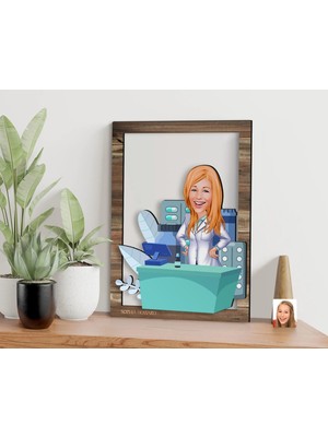 Bk Gift Kişiye Özel Kadın Eczacı Karikatürlü 3D Ahşap Tablo, Sevgiliye Hediye, Arkadaşa Hediye, Yıl Dönümü Hediyesi, Doğum Günü Hediyesi-4