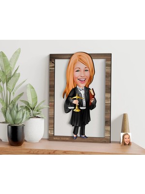 Bk Gift Kişiye Özel Kadın Avukat Karikatürlü 3D Ahşap Tablo, Sevgiliye Hediye, Arkadaşa Hediye, Yıl Dönümü Hediyesi, Doğum Günü Hediyesi-1
