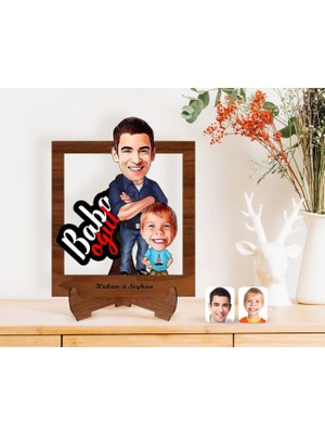 BK Gift Kişiye Özel Baba Oğul Karikatürlü Ahşap Standlı 3D Biblo-5