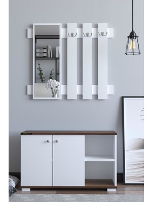 The Violett Plus Aynalı Vestiyer Ayakkabılık Portmanto ve Duvar Askısı